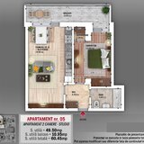 Nicolae Grigorescu, apartament 2 camere cu balcon generos, 60 mp totali